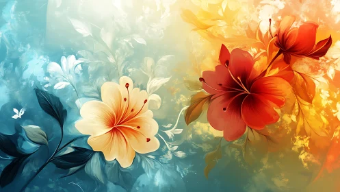 Chromatic Floral Gradient Transition with Volumetric Light Effects.