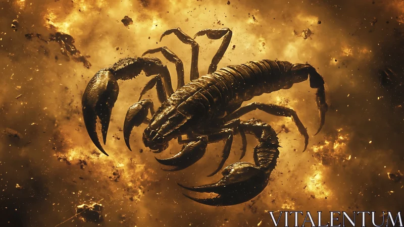 Molten starlight cradles a cosmic scorpion in mid-lunge