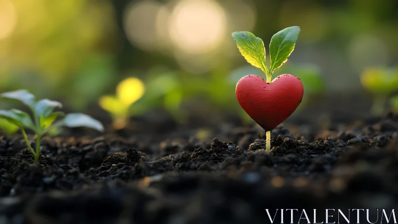 Heart-Shaped Seedling Sprouts Tenderly in Garden Soil.