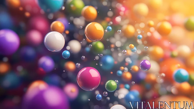 Chromatic spherical particles rendered in dynamic shallow focus