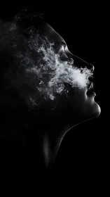Smoke-drawn profile carves a luminous whisper in darkness