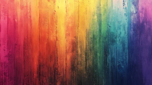 Chromatic rainfall across a textured rainbow horizon wall.