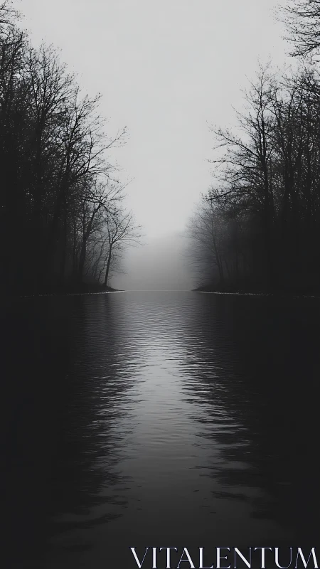 Symmetrical foggy river corridor with high contrast tonal depth