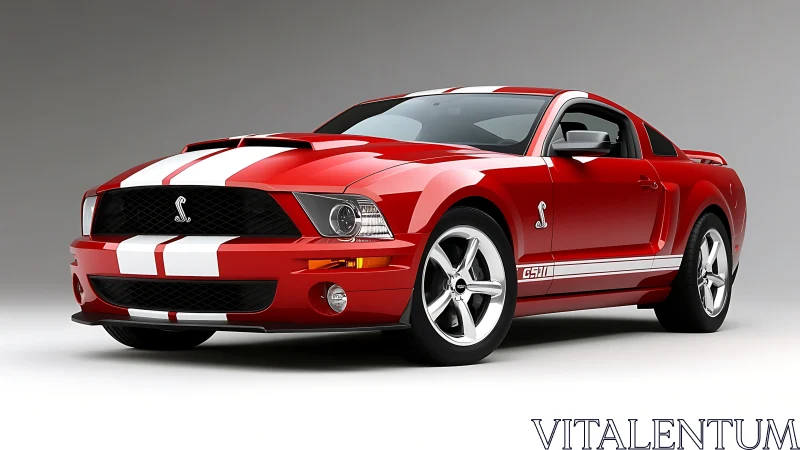Red Shelby GT500 coupe on neutral studio backdrop.