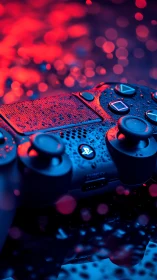 Gaming Controller Glowing in Red and Blue Neon Light.