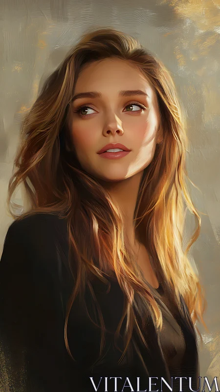 Warm sunlit portrait of a thoughtful young woman in motion.