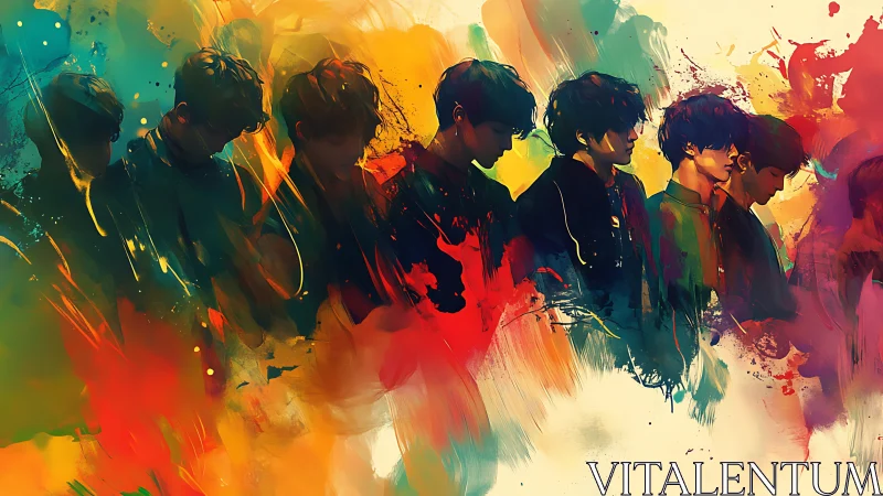 Colorful portraits drift through waves of expressive paint.