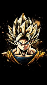 Golden shockwave warrior framed in cosmic inkstorm.