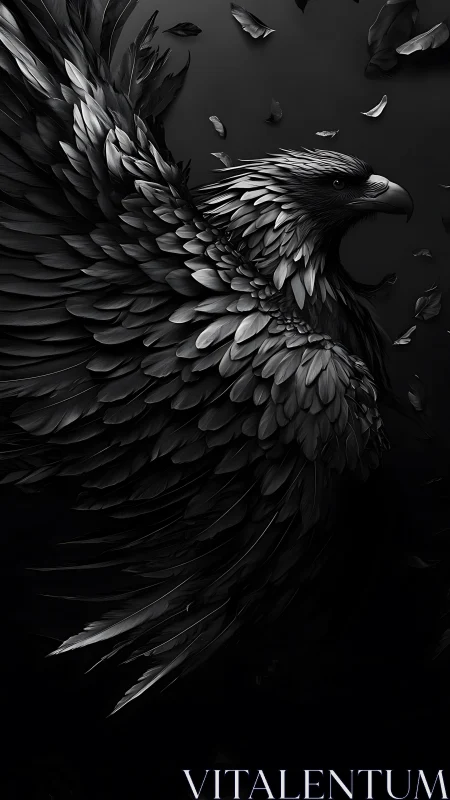 Majestic black eagle unfurls its wings in shadowed flight