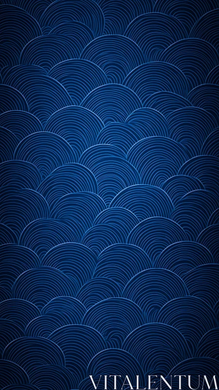 Layered indigo semicircle wave pattern uses dense concentric lines