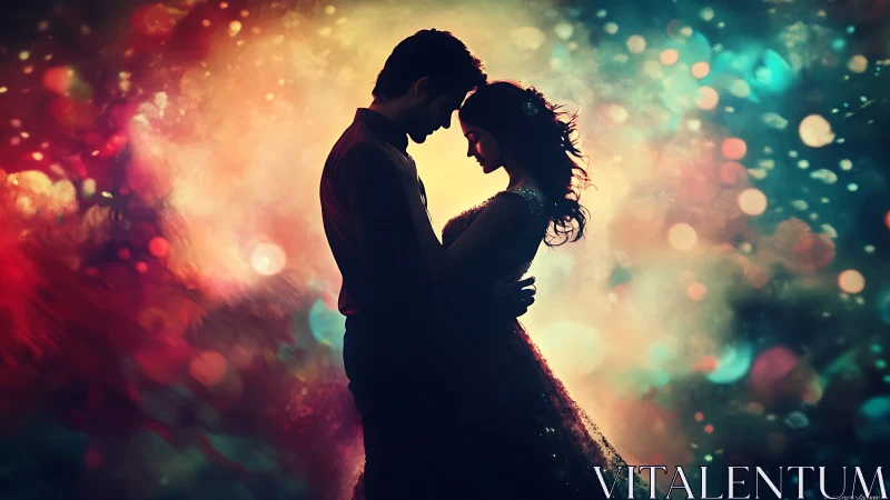 Silhouetted Couple Framed in Golden Bokeh Light