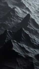 3D monochrome mountain ridges in dramatic chiaroscuro relief.