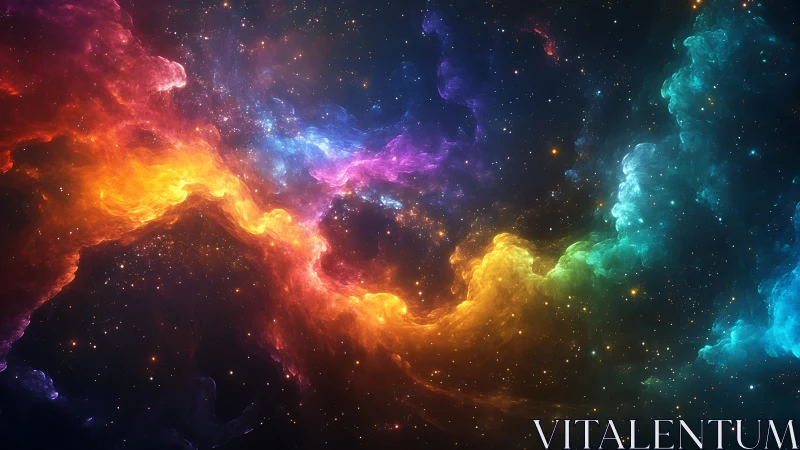 Cosmic rainbow nebula spans deep space in luminous waves.
