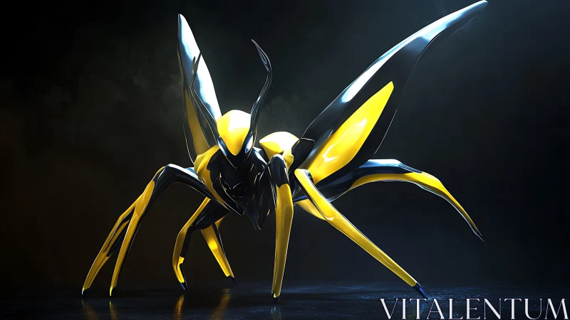 3D biomechanical wasp construct in dramatic studio lighting.