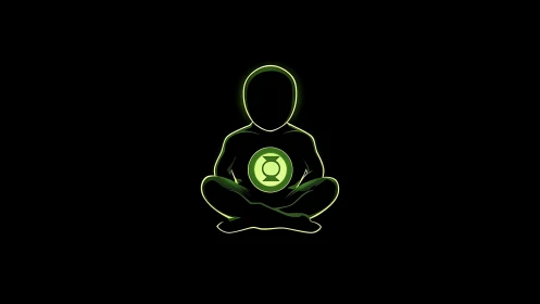 Minimal neon hero silhouette with glowing emblem core.