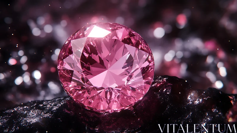 Ray-traced pink gemstone with complex faceting and bokeh field