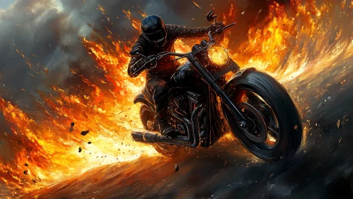 Motorcyclist rides through curved fire trail on dark road
