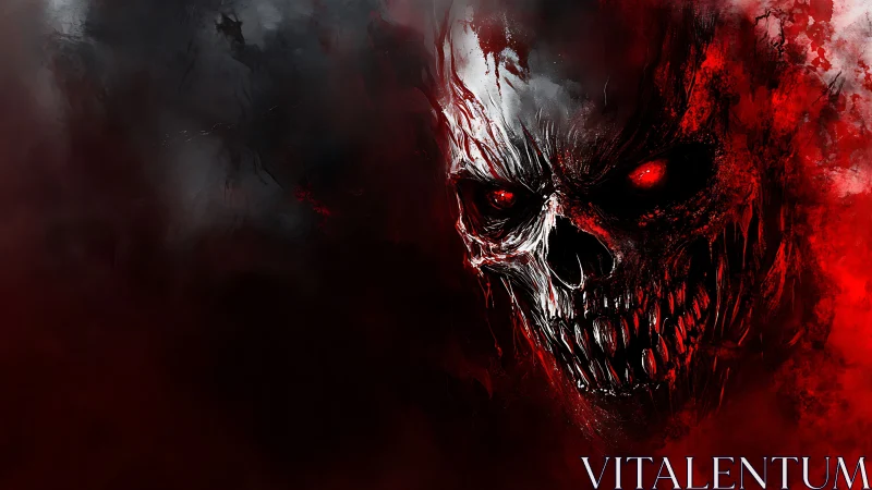 Demonic skull portrait in red-black vaporous digital flames