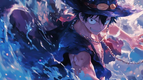 Storm-smiling sea fighter carving chaos in electric surf.