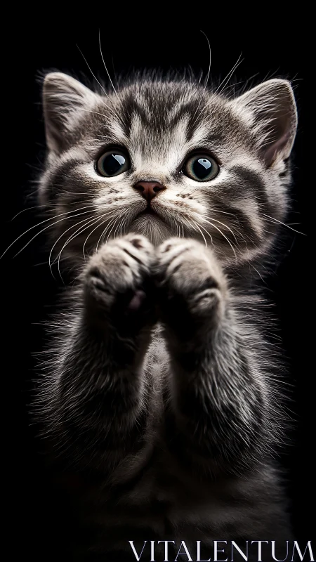 Whisker-Wise Kitten Strikes an Endearing Pose of Feline Wonder.