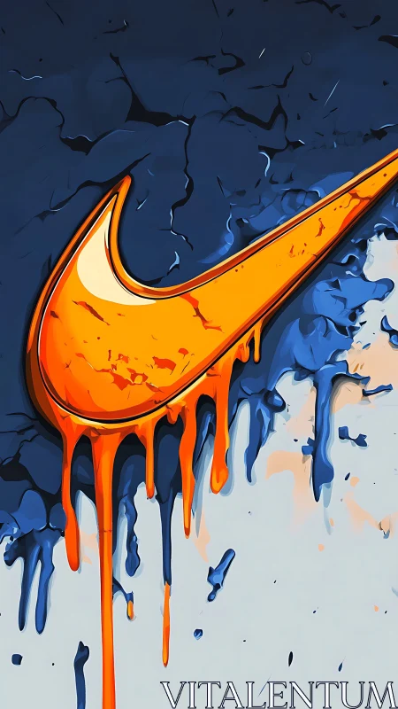 Nike-style orange swoosh logo in bold dripping paint art.