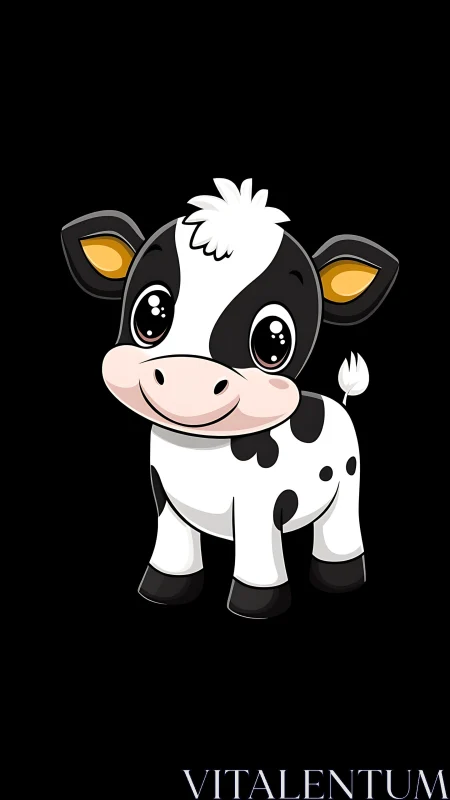 Cute cartoon calf illustration on solid black background.