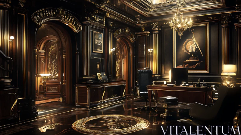Luxurious neoclassical executive office with high contrast lighting