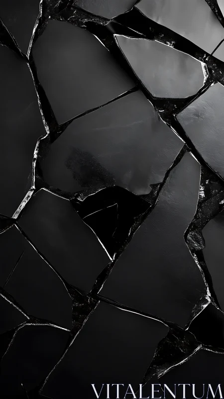 Deep black shattered tiles create bold abstract drama