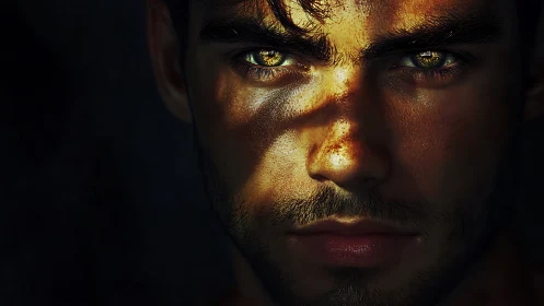 Male face rendered in dramatic directional shadow lighting