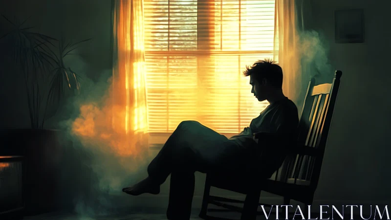 Golden evening light wraps a quiet thinker in gentle calm