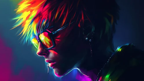 Neon-soaked portrait captures a cyberpunk youth in profile.