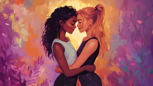Two Women Share an Intimate Moment Bathed in Warm Light