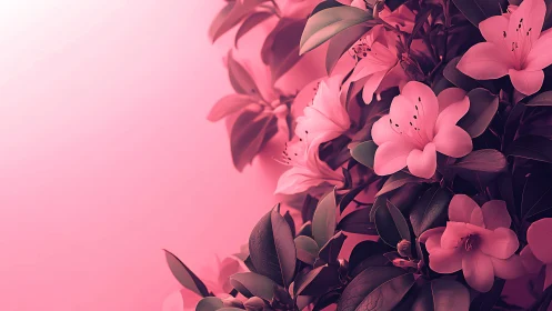 Monochromatic Pink Azaleas With Directional Foliage Shadows.