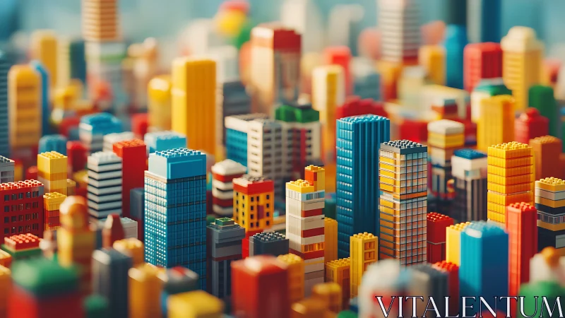 Color-saturated toy skyscraper skyline rendered in shallow focus