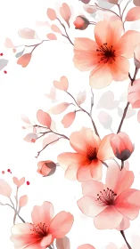 Coral Blossom Symphony: Watercolor Dreams Dancing on White