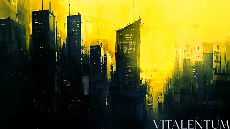 Neon dusk skyline dissolving into electric yellow haze.