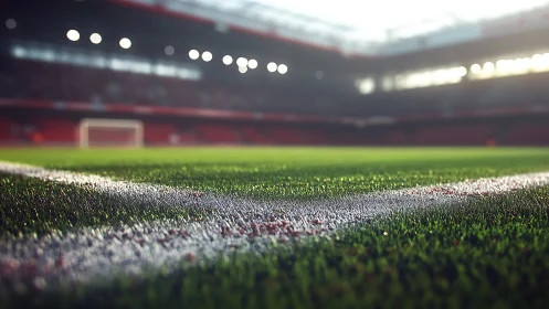 Freshly painted corner line waits on a quiet soccer pitch