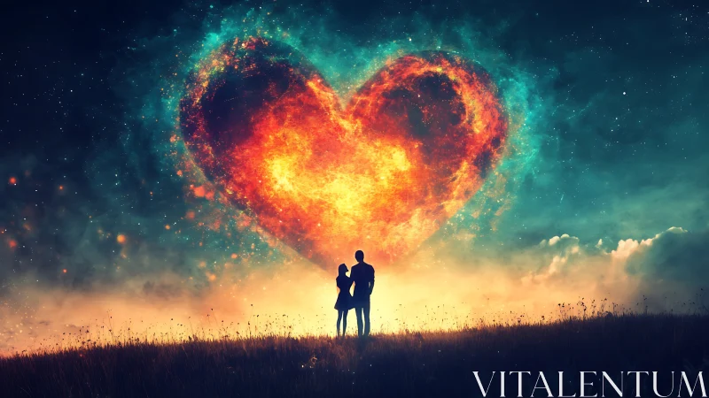 Cosmic Heart Ignites. Two Souls Witness Universe's Burning Romance.