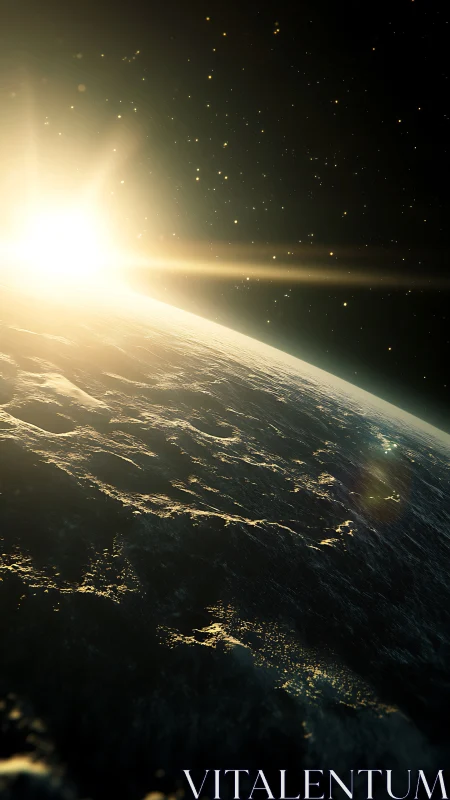 Sunrise illuminates Earth horizon with intense space glare