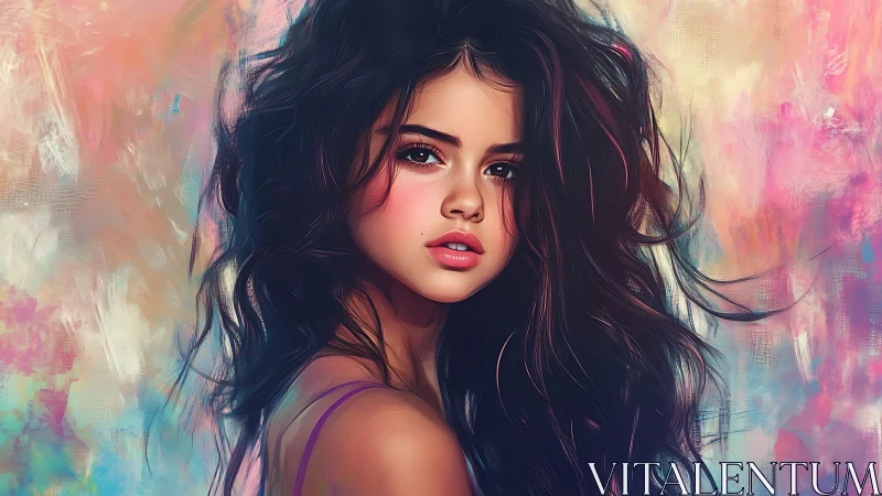 Digital painting portrait with expressive colorfield backdrop.