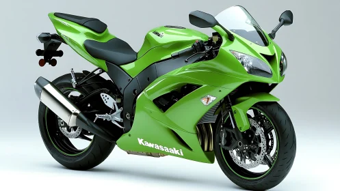 Kawasaki sport motorcycle in glossy lime aerodynamic fairing.