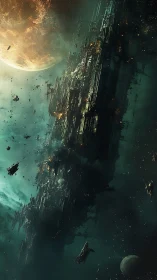 Starlit ruins of a colossal space station drifting in silence.