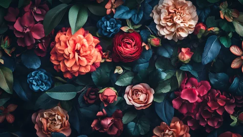 Moody Floral Arrangement Blooming Against Deep Teal