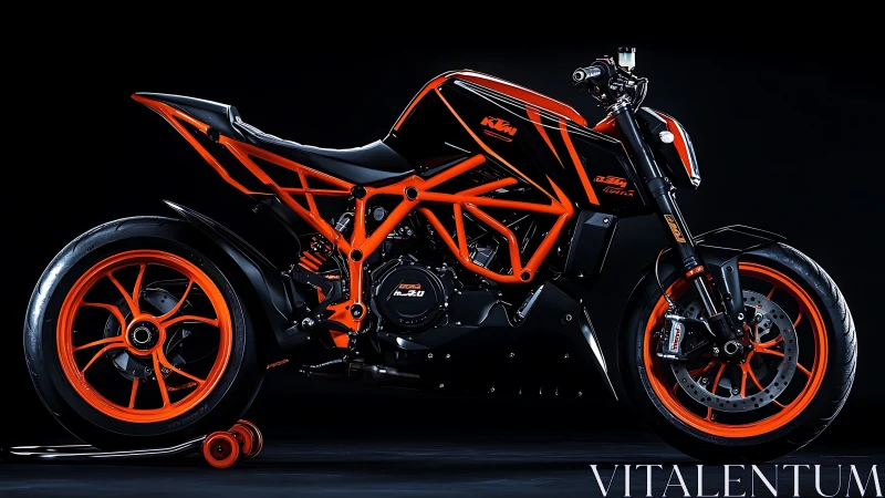 Photorealistic profile of KTM streetfighter motorcycle chassis geometry.