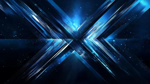 Futuristic blue abstract X design with glowing digital effects.