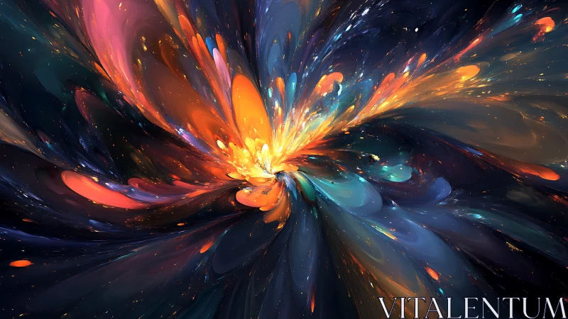 Cosmic energy bloom explodes in swirling neon color fields.