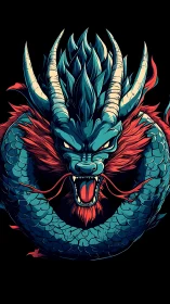 Mythic teal dragon coils in blazing red shadowed void.