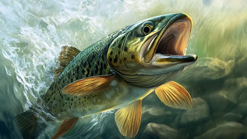 Dynamic trout close-up with high-detail scales and fluid motion