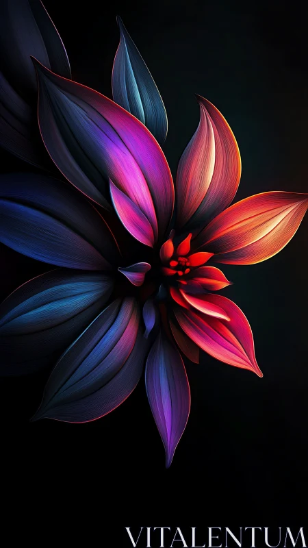 Neon Botanical Flower with Radiant Petals Against Black