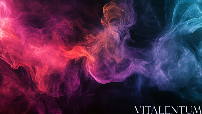 Multicolored smoke wisps on dark background in motion.